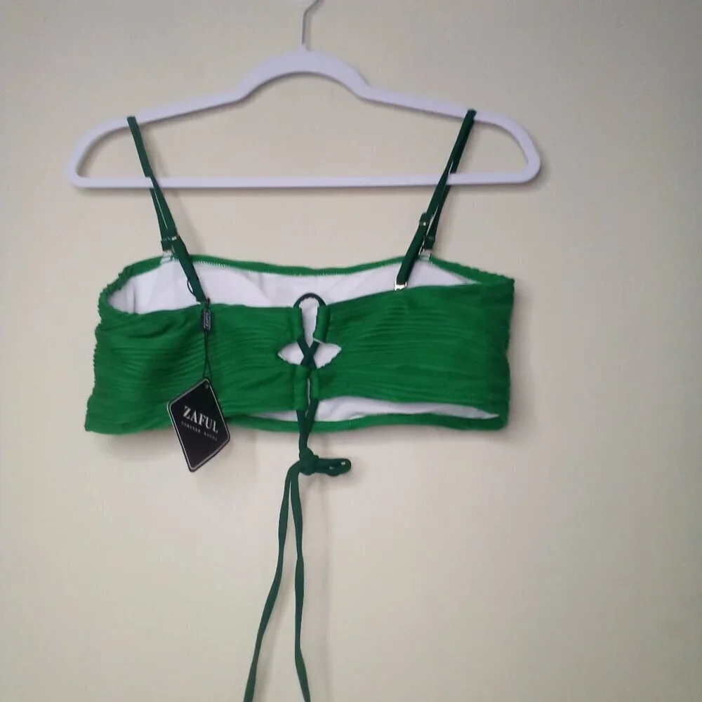 Zaful Swimsuit Bikini Women XL 2 Piece High Rise Ribbed Textured Green